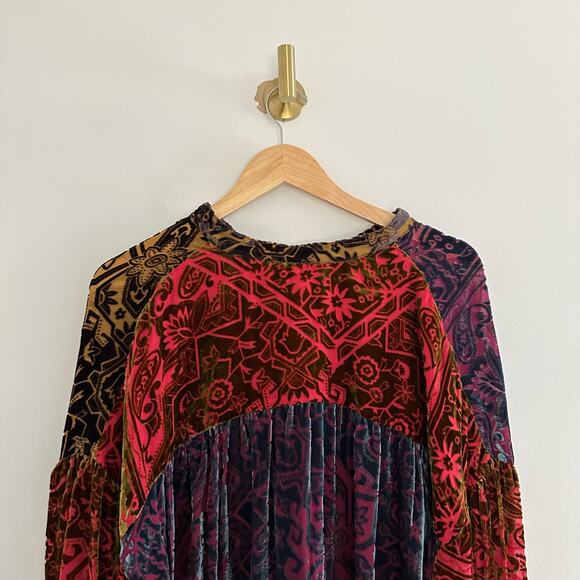 Johnny Was Frida Velvet Patterned Button Down Shirt Red/Yellow M - Picture 14 of 15